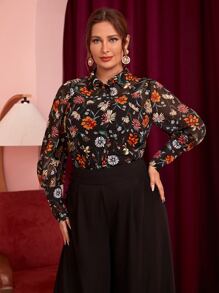 Modelyn 大碼印花半透明歐根紗襯衫 - 彩色 - 查看 3