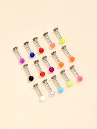 15pcs/set Simple Labret Lip Ring Unisex Fashion Punk Body Piercing Jewelry
