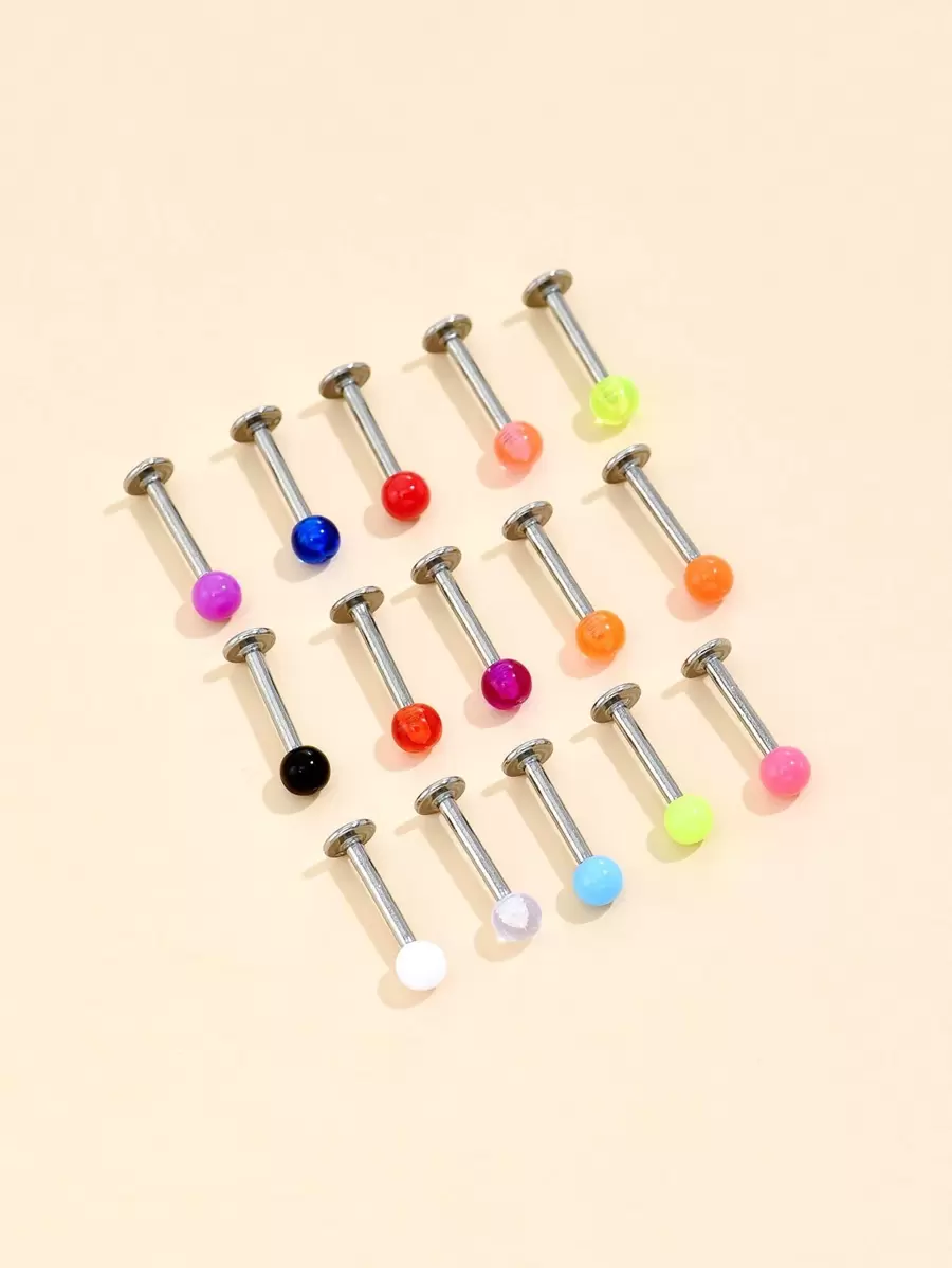 15入組/套簡約風唇釘中性時尚朋克身體穿刺首飾 - 彩色 - 查看 1