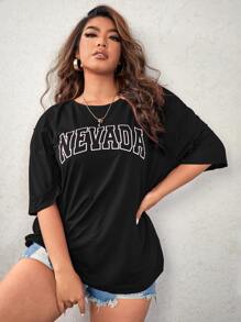 Flirla Camiseta de hombros caídos con estampado de letra