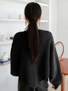 DAZY Solid Criss Cross Crop Sweater,Long Sleeve Tops,Fall Women Clothes - Black - View 2