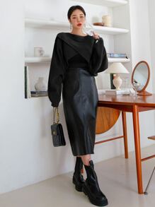 DAZY Solid Criss Cross Crop Sweater,Long Sleeve Tops,Fall Women Clothes - Black - View 3