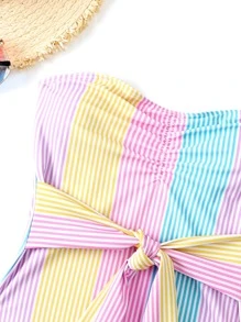 Swim Mod 條紋圖案褶邊連體泳衣 - 彩色 - 查看 4