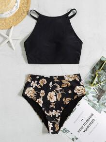 Floral Print High Waisted Bikini Set Summer Beach - Multicolor - View 8