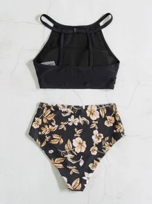 Floral Print High Waisted Bikini Set Summer Beach - Multicolor - View 7