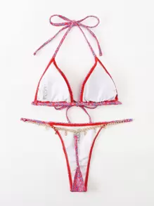 Bikini de triángulo microforrado con estampado de leopardo para el verano - Multicolor - Ver 2