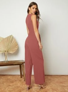 SHEIN V-neck Tie Front Jumpsuit - Rusty Rose - View 2