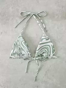 SHEIN Swim Summer Beach Fluid Pattern Halter Bikini Top - Army Green - View 2