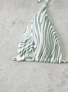 SHEIN Swim Summer Beach Fluid Pattern Halter Bikini Top - Army Green - View 4