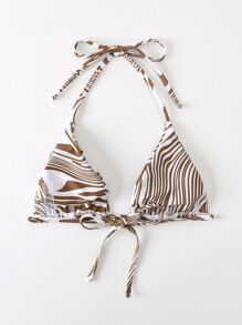 Fluid Halter Triangle Bikini Top - Brown - View 2