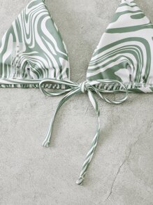 SHEIN Swim Summer Beach Fluid Pattern Halter Bikini Top - Army Green - View 5