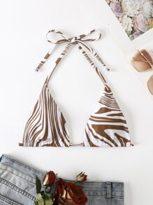Fluid Halter Triangle Bikini Top - Brown - View 4