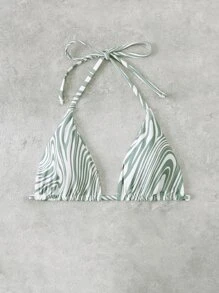 SHEIN Swim Summer Beach Fluid Pattern Halter Bikini Top - Army Green - View 6