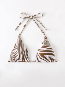 Fluid Halter Triangle Bikini Top - Brown - View 5