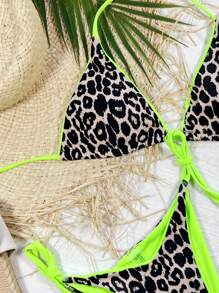 Swim SXY Summer Beach Leopard Halter Micro Triangle Bikini - Multicolor - View 4