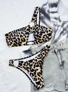 Swim SXY 2025 Leopard Print Hollow Sexy Women Bikini Set For Beach Vacation (Random Print) Summer - Multicolor - View 4