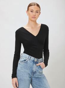 MOTF GATHERED BODYSUIT MADE OF LENZING™ ECOVERO™ BRANDED VISCOSE FIBERS - Black - View 1