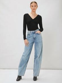 MOTF GATHERED BODYSUIT MADE OF LENZING™ ECOVERO™ BRANDED VISCOSE FIBERS - Black - View 6