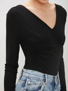 MOTF GATHERED BODYSUIT MADE OF LENZING™ ECOVERO™ BRANDED VISCOSE FIBERS - Black - View 7