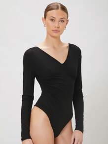 MOTF GATHERED BODYSUIT MADE OF LENZING™ ECOVERO™ BRANDED VISCOSE FIBERS - Black - View 9