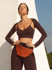 SHEIN Essnce Solid Crop Bolero Shrug Top Without Cami - Chocolate Brown - View 3