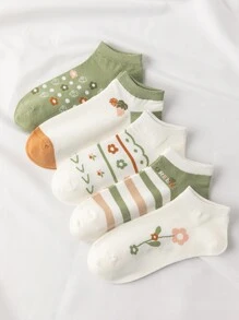 5pairs Floral Print Socks - Multicolor - View 1