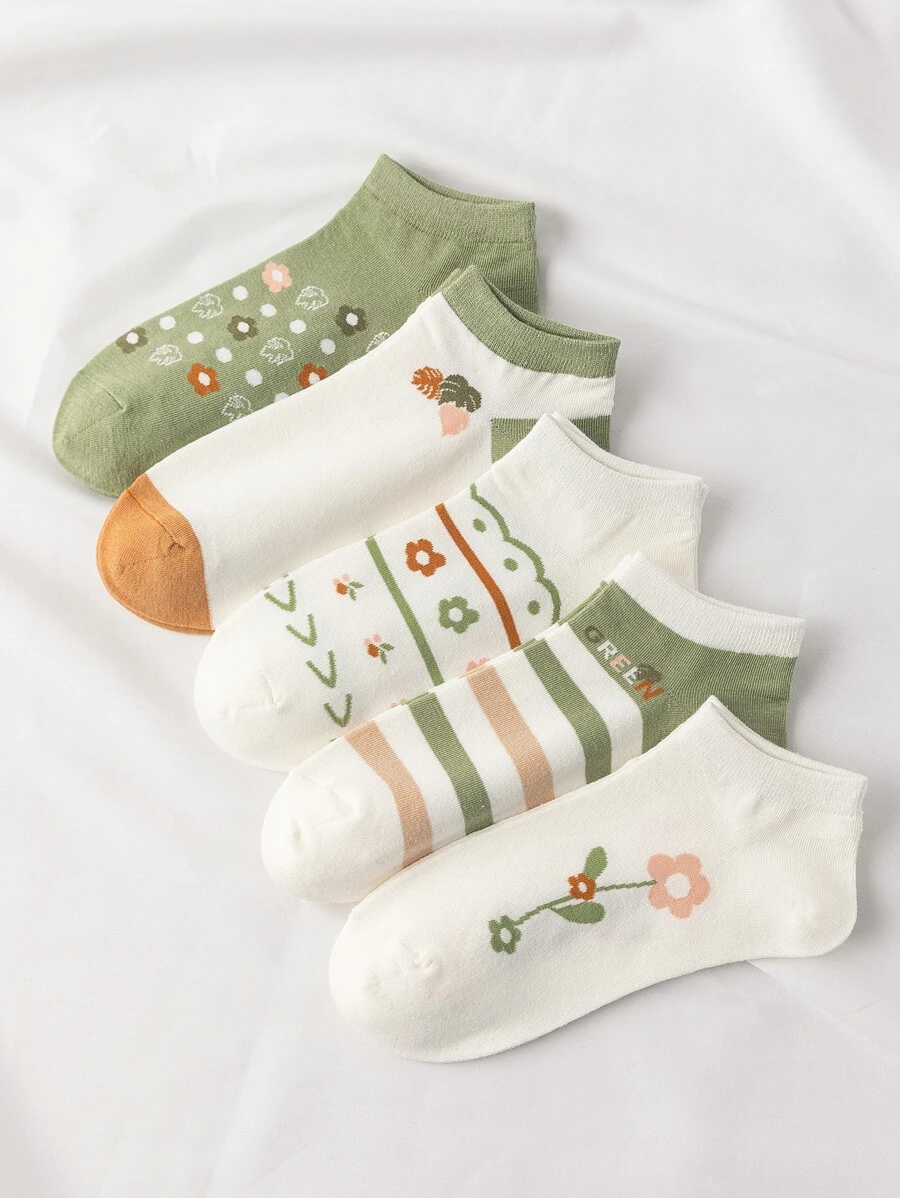 5pairs Floral Print Socks - Multicolor - View 1