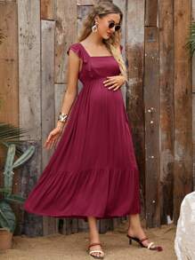 SHEIN Maternidad vestido ribete con fruncido de espalda abierta con cordón