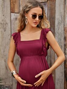 SHEIN Maternidad vestido ribete con fruncido de espalda abierta con cordón