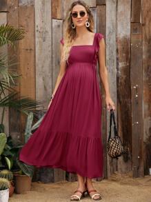 SHEIN Maternidad vestido ribete con fruncido de espalda abierta con cordón