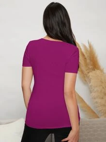 SHEIN Maternidad camiseta con nudo lateral de cuello cruzado - Morado - Ver 2