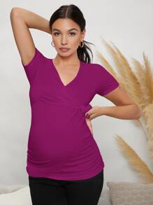 SHEIN Maternidad camiseta con nudo lateral de cuello cruzado - Morado - Ver 4