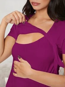 SHEIN Maternidad camiseta con nudo lateral de cuello cruzado - Morado - Ver 5