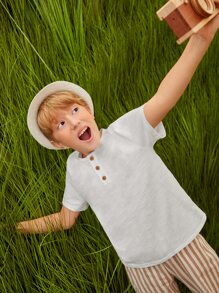 SHEIN Tops con trai Nút phía trước màu trơn Giải trí - trắng - Xem 7