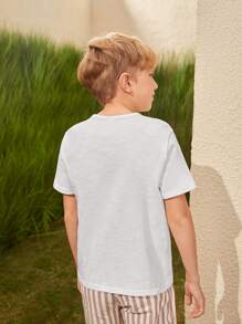 SHEIN Tops con trai Nút phía trước màu trơn Giải trí - trắng - Xem 6