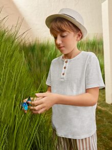 SHEIN Tops con trai Nút phía trước màu trơn Giải trí - trắng - Xem 5