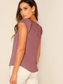 SHEIN Clasi 後鎖孔花瓣袖子纯色上衣 - 藕粉色 - 查看 2