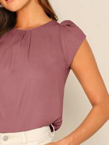 SHEIN Clasi 後鎖孔花瓣袖子纯色上衣 - 藕粉色 - 查看 4