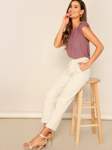 SHEIN Clasi 後鎖孔花瓣袖子纯色上衣 - 藕粉色 - 查看 5