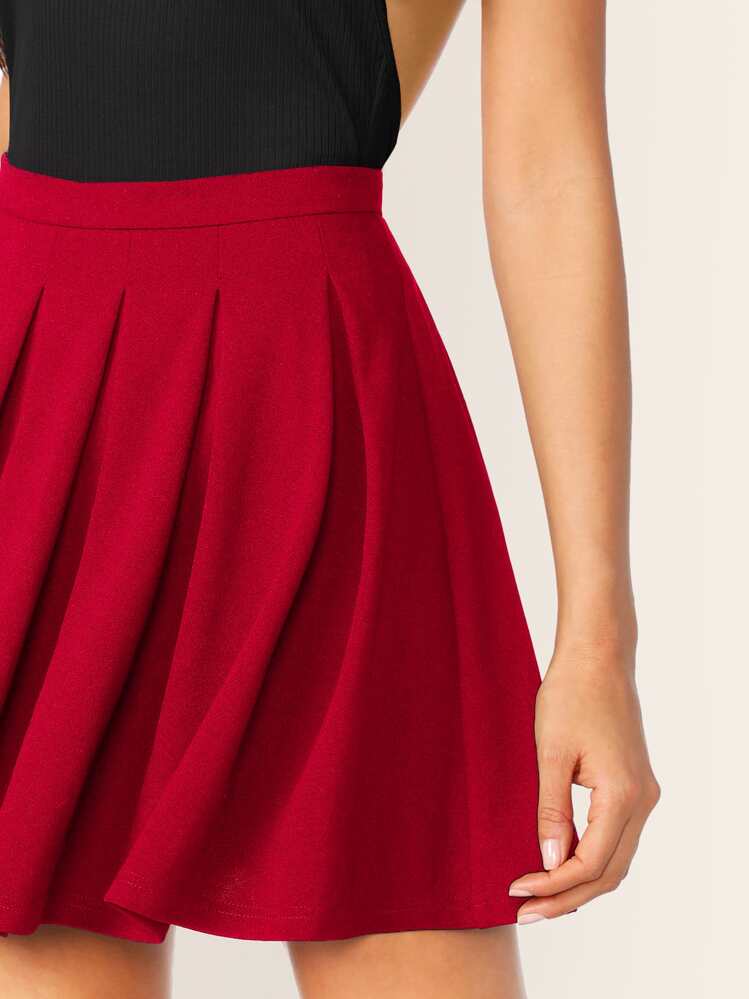 SHEIN Essnce Falda mini de talle alto pliegue línea A - Rojo - Añade 4