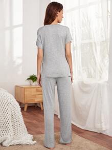 孕婦交叉哺乳上衣和褲子休閒套裝 - 淺灰色 - 查看 5