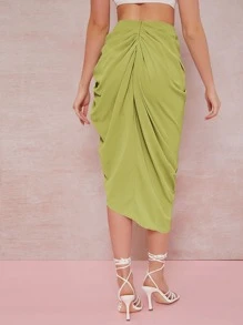 SHEIN BAE Váy nữ Xù Dây kéo Tách cao màu trơn Gợi cảm - Màu xanh chanh - Xem 2