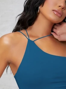 SHEIN BAE One Shoulder Solid Crop Top - Teal Blue - View 5
