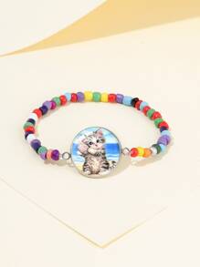Pulsera con cuenta con estampado de gato con diseño redondo - Multicolor - Ver 1