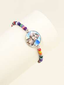 Pulsera con cuenta con estampado de gato con diseño redondo - Multicolor - Ver 2