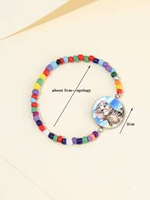 Pulsera con cuenta con estampado de gato con diseño redondo - Multicolor - Ver 3