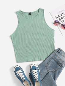 SHEIN EZwear 大碼條紋針織背心上衣 - 薄荷綠 - 查看 1
