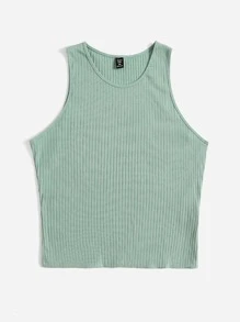 SHEIN EZwear 大碼條紋針織背心上衣 - 薄荷綠 - 查看 3