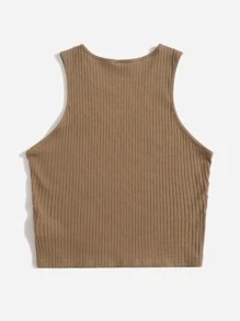SHEIN EZwear Plus Ribbed Knit Tank Top - Camel - View 2