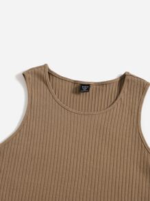 SHEIN EZwear Plus Ribbed Knit Tank Top - Camel - View 4